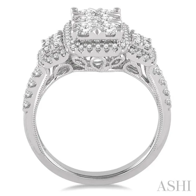 1 1/3 Ctw Round Cut Diamond Lovebright Ring in 14K White Gold