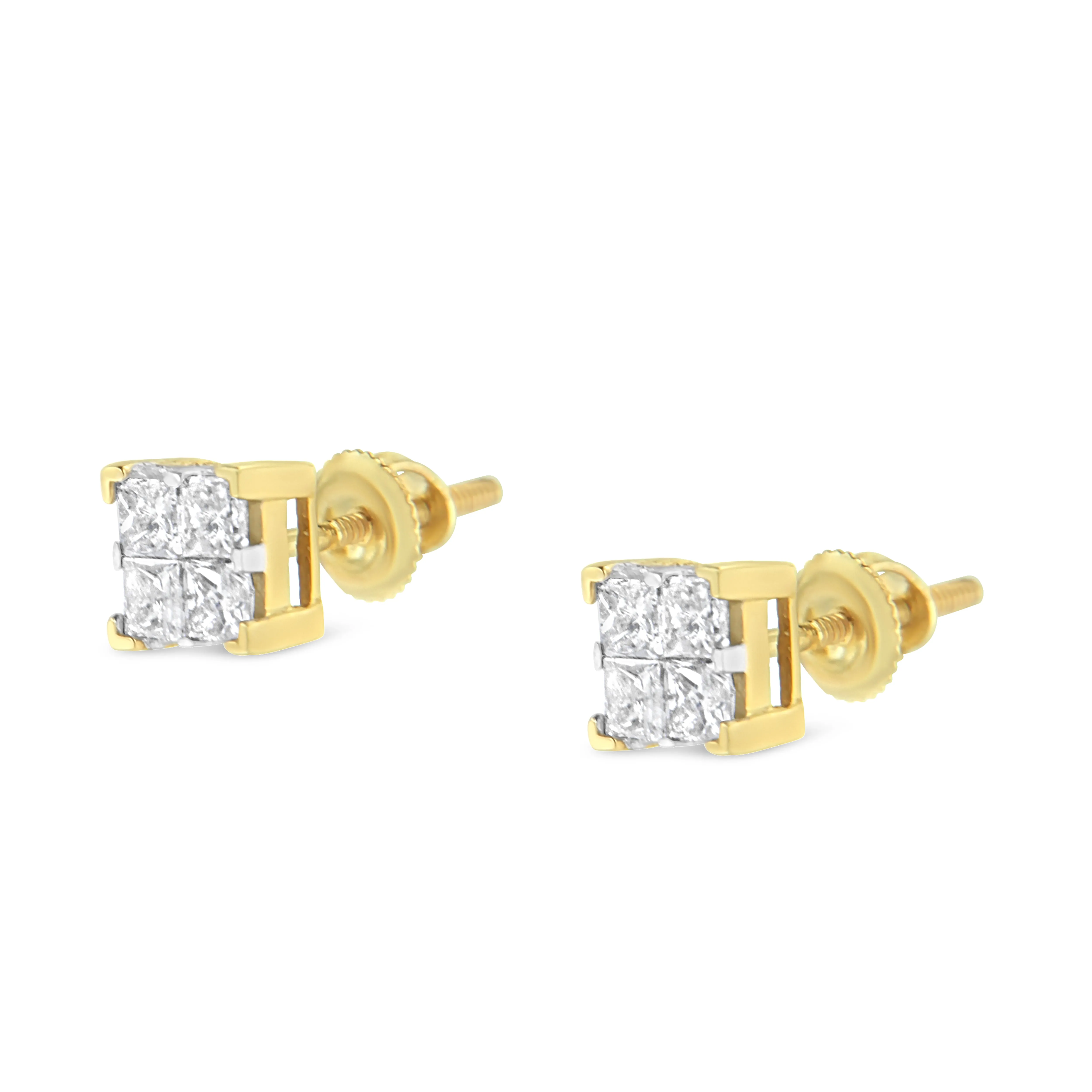 10K Yellow Gold 3/4 Cttw Invisible Set Princess-Cut Diamond Composite Square Stud Earrings