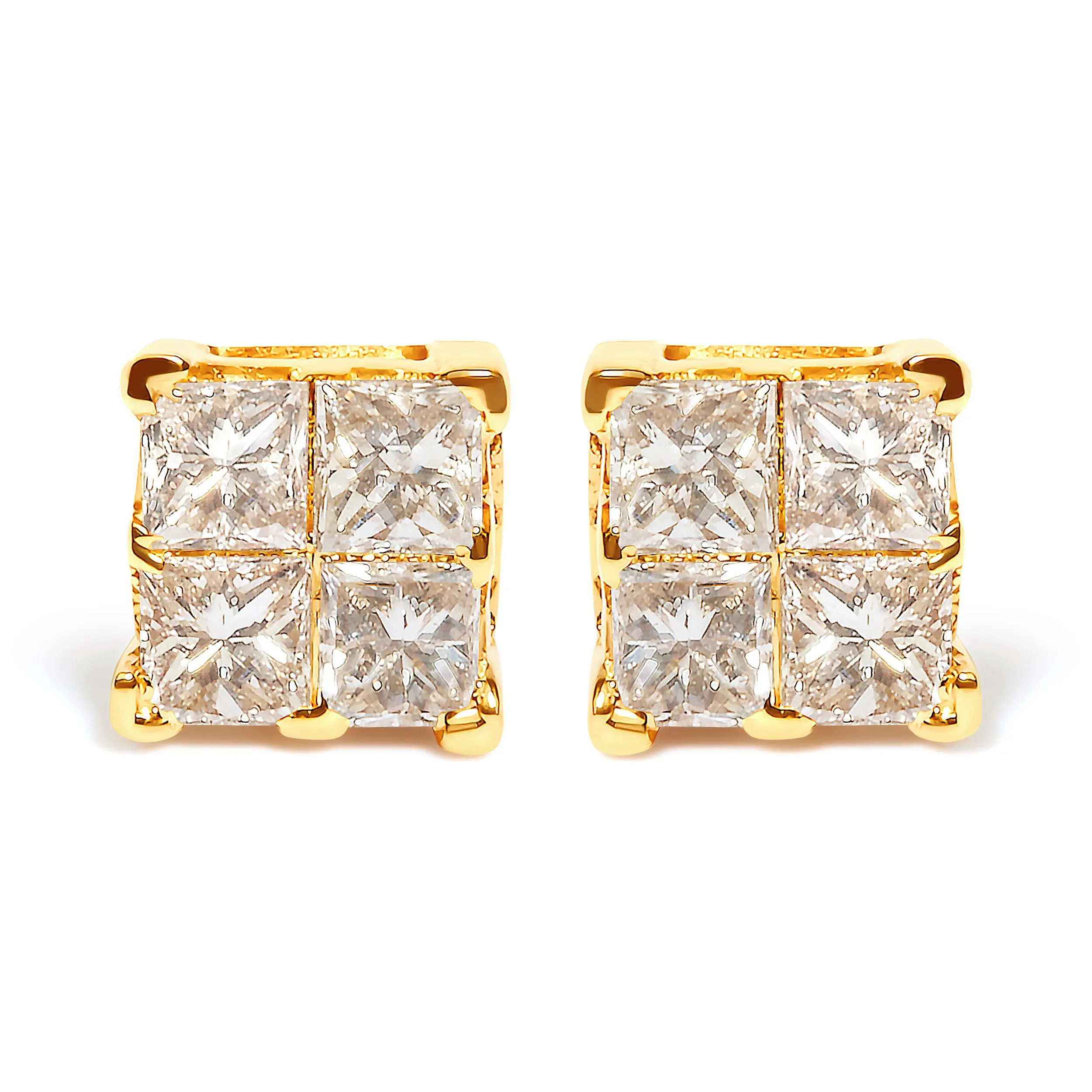 10K Yellow Gold 3/4 Cttw Invisible Set Princess-Cut Diamond Composite Square Stud Earrings