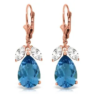 13 Carat 14K Solid Rose Gold Leverback Earrings Blue Topaz Rose Topaz