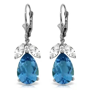 13 Carat 14K Solid White Gold Leverback Earrings Blue Topaz White Topaz