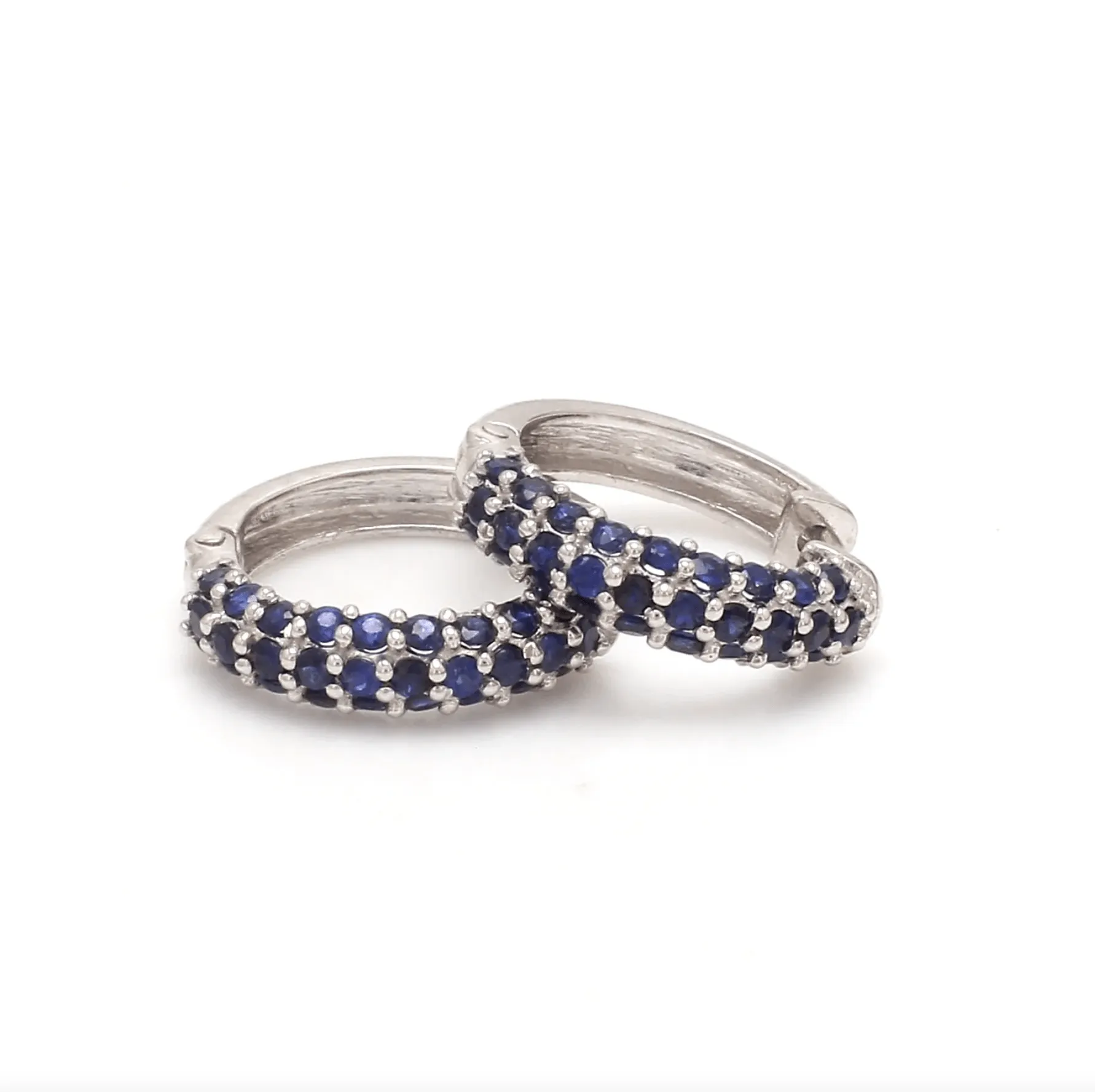 14K & 18K Micro-Pave Blue Sapphire Hoop Earrings