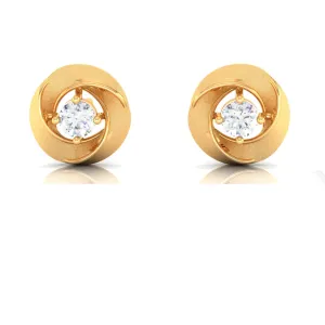 14k Flower Shape American Diamond Gold Earrings