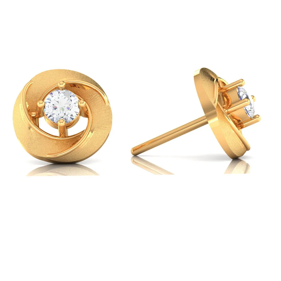 14k Flower Shape American Diamond Gold Earrings