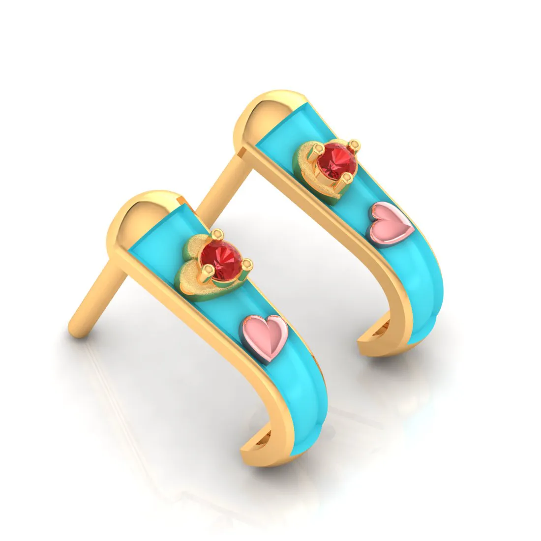 14k Heart-studded J-shaped Gold Earrings