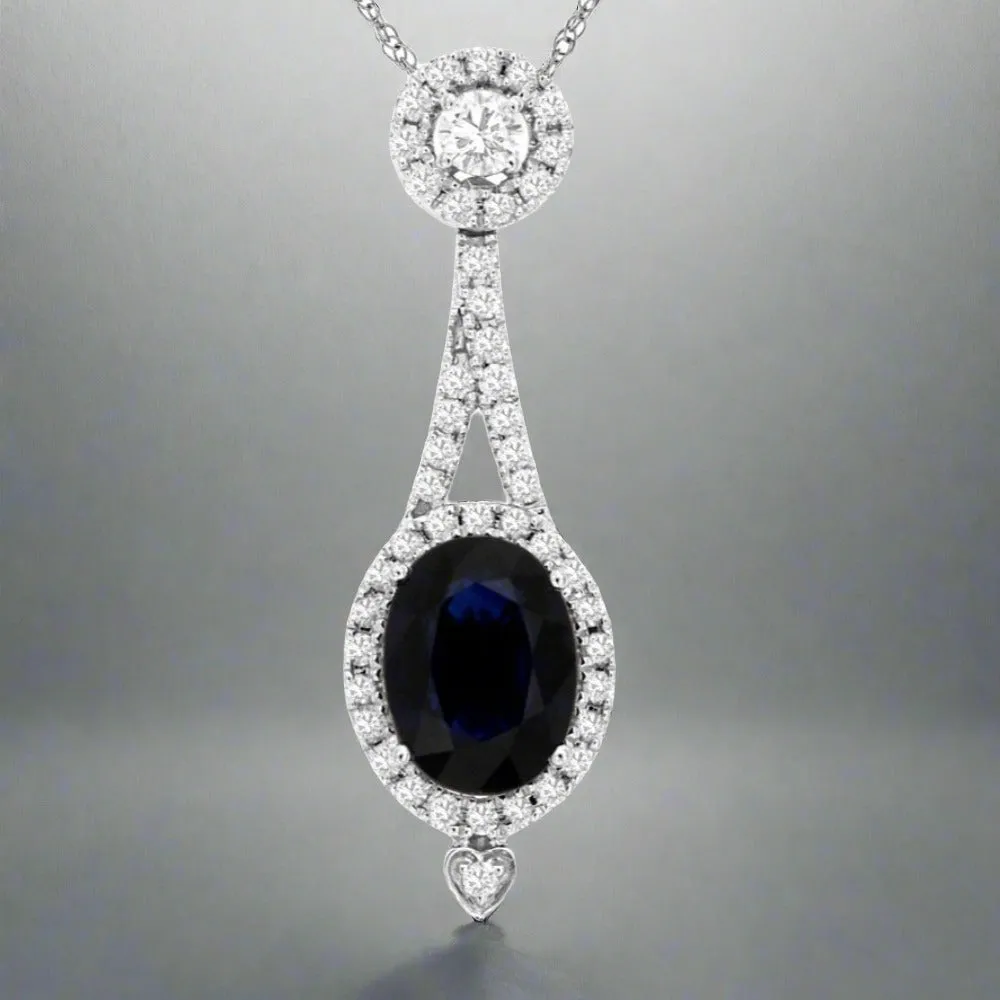 14K W Gold 1.47ct Sapphire & 0.33cttw Diamond Drop Pendant