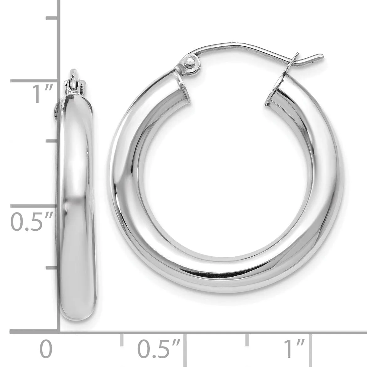 14K White Gold Polish Lightweight Hoop Earrings