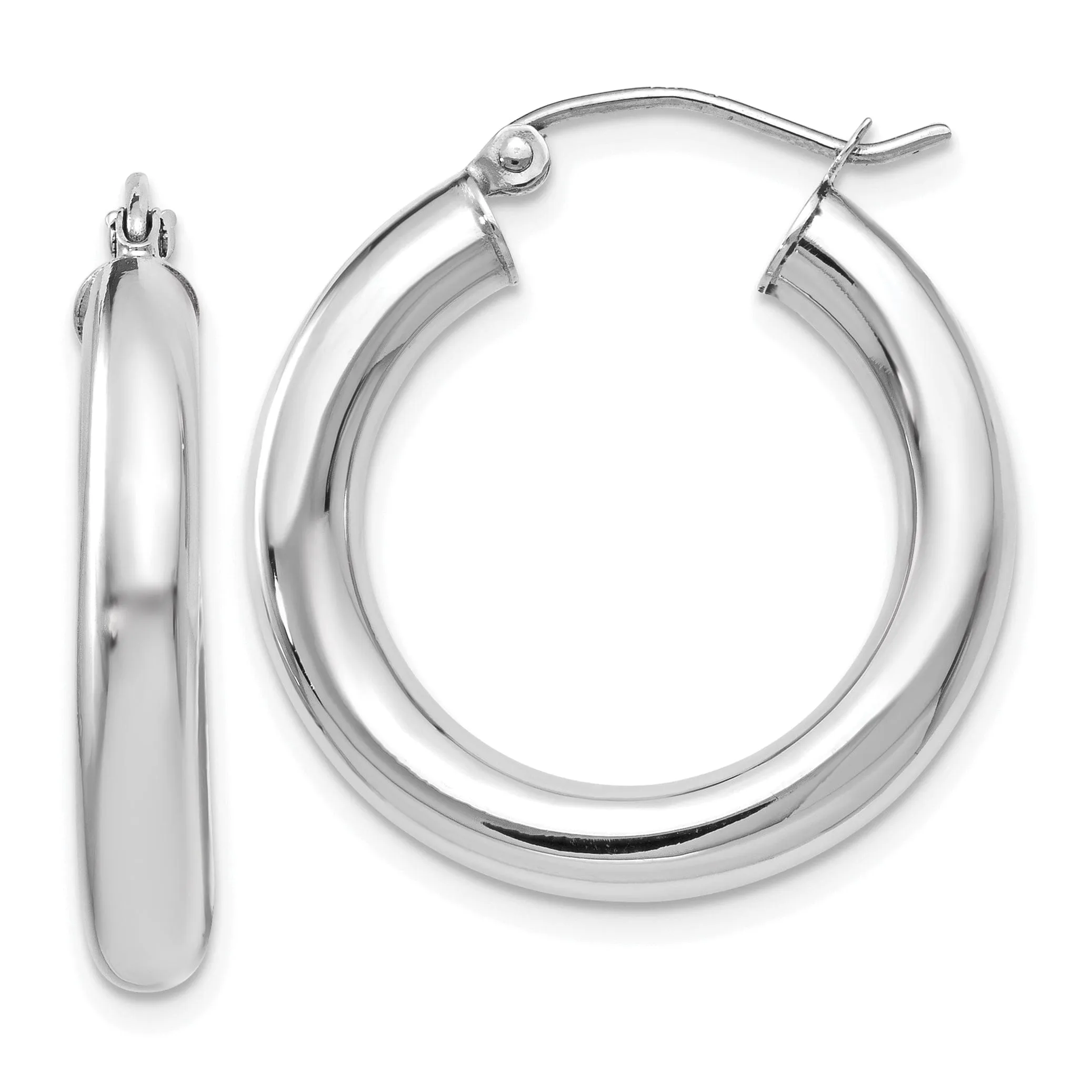 14K White Gold Polish Lightweight Hoop Earrings