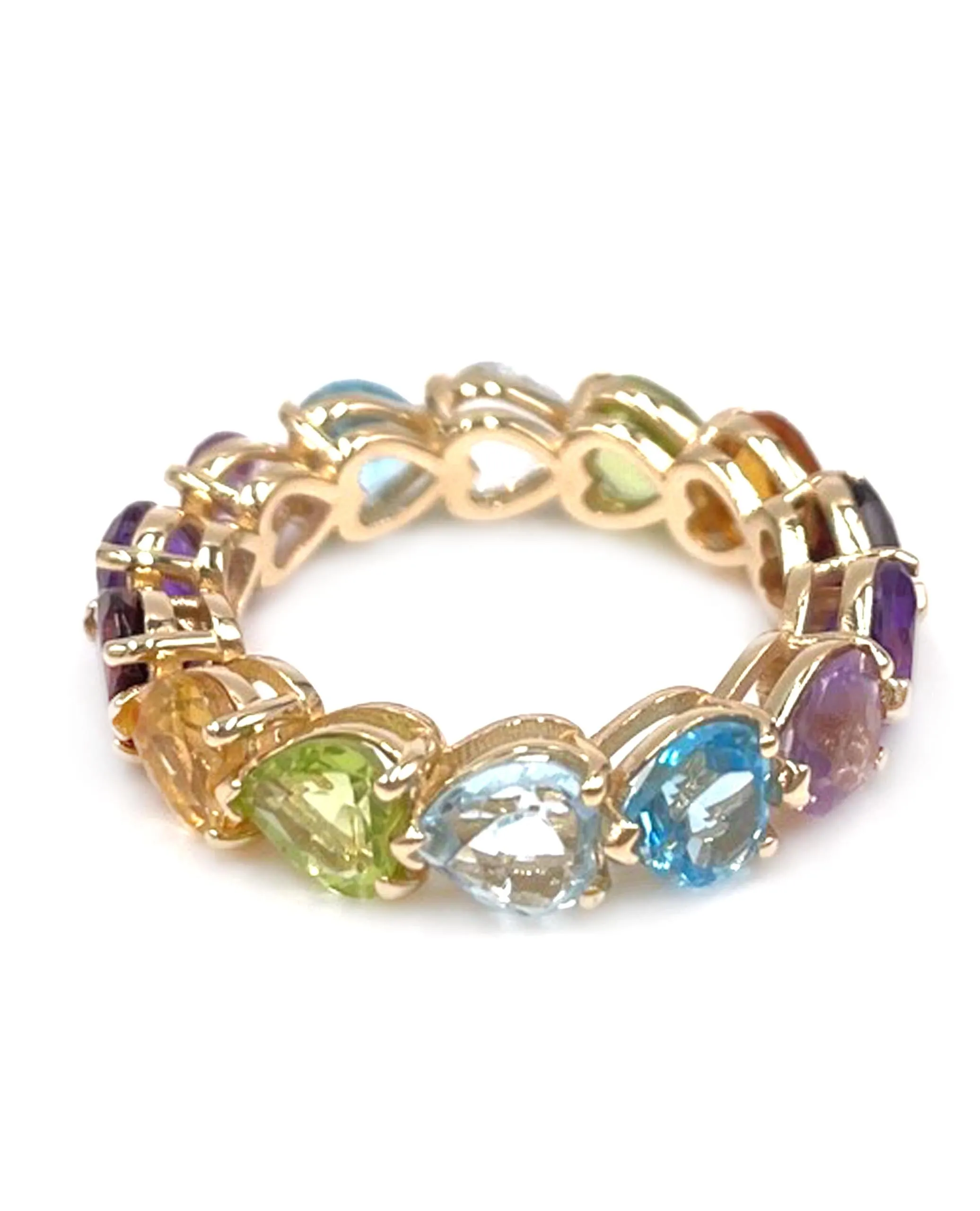 14K Yellow Gold Heart Shape Rainbow Eternity Ring