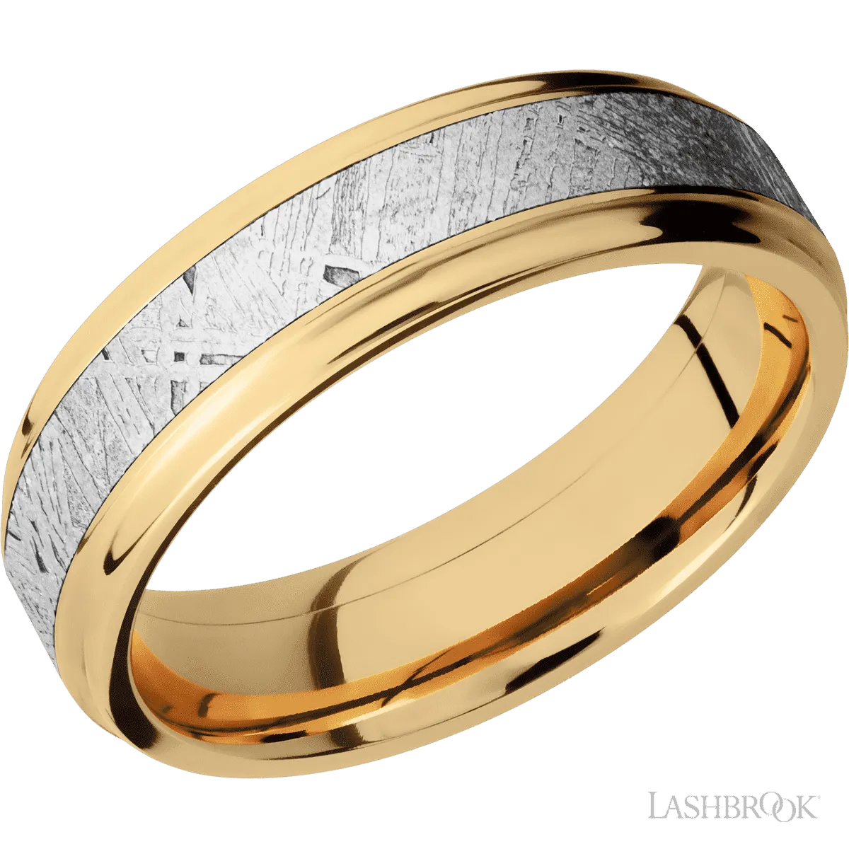 14K Yellow Gold with Polish Finish and Meteorite Inlay - 6MM