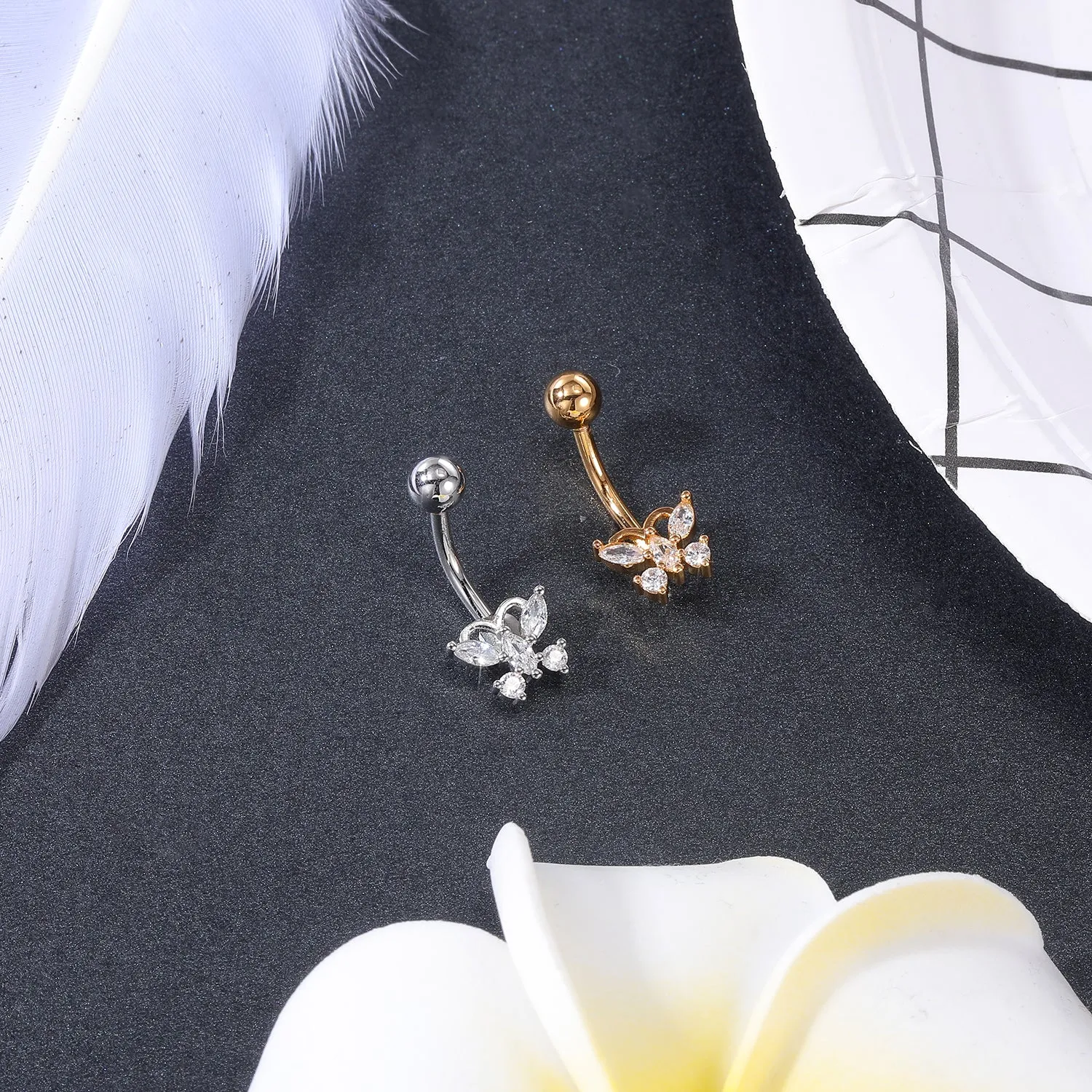 16G Butterfly Navel Belly Piercing Stainless Steel Belly Button Ring Women Colorful Crystal Butterfly Sexy Body Piercing Gift