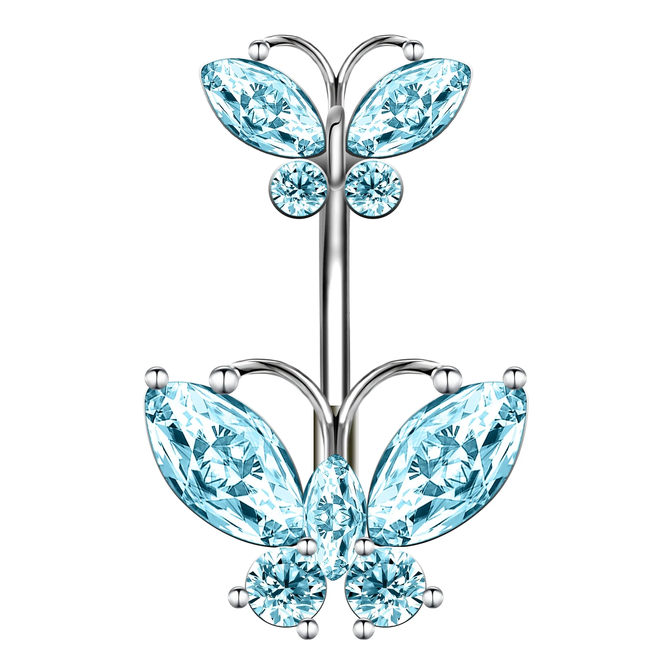 16G Butterfly Navel Belly Piercing Stainless Steel Belly Button Ring Women Colorful Crystal Butterfly Sexy Body Piercing Gift