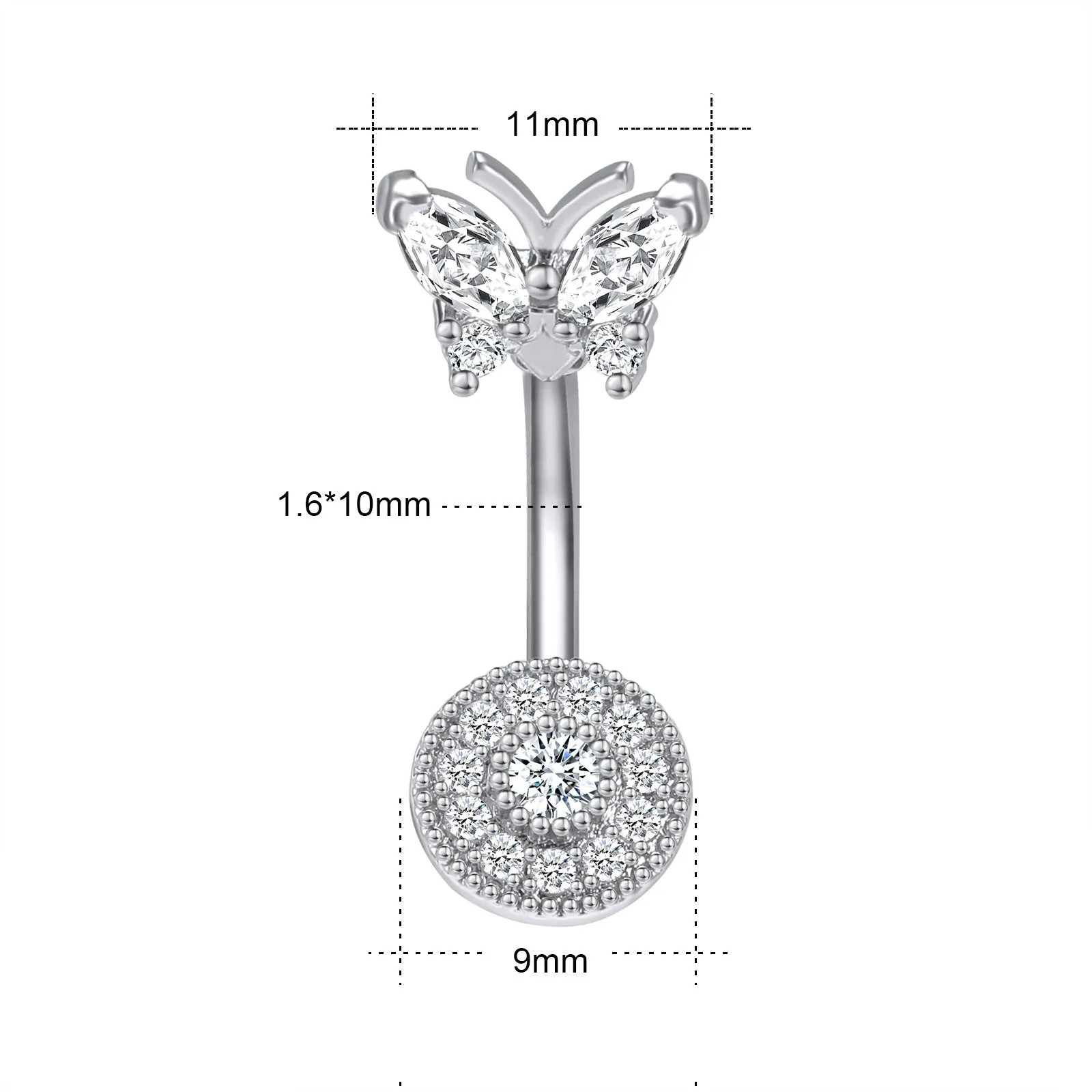 16G Butterfly Navel Belly Piercing Stainless Steel Belly Button Ring Women Colorful Crystal Butterfly Sexy Body Piercing Gift