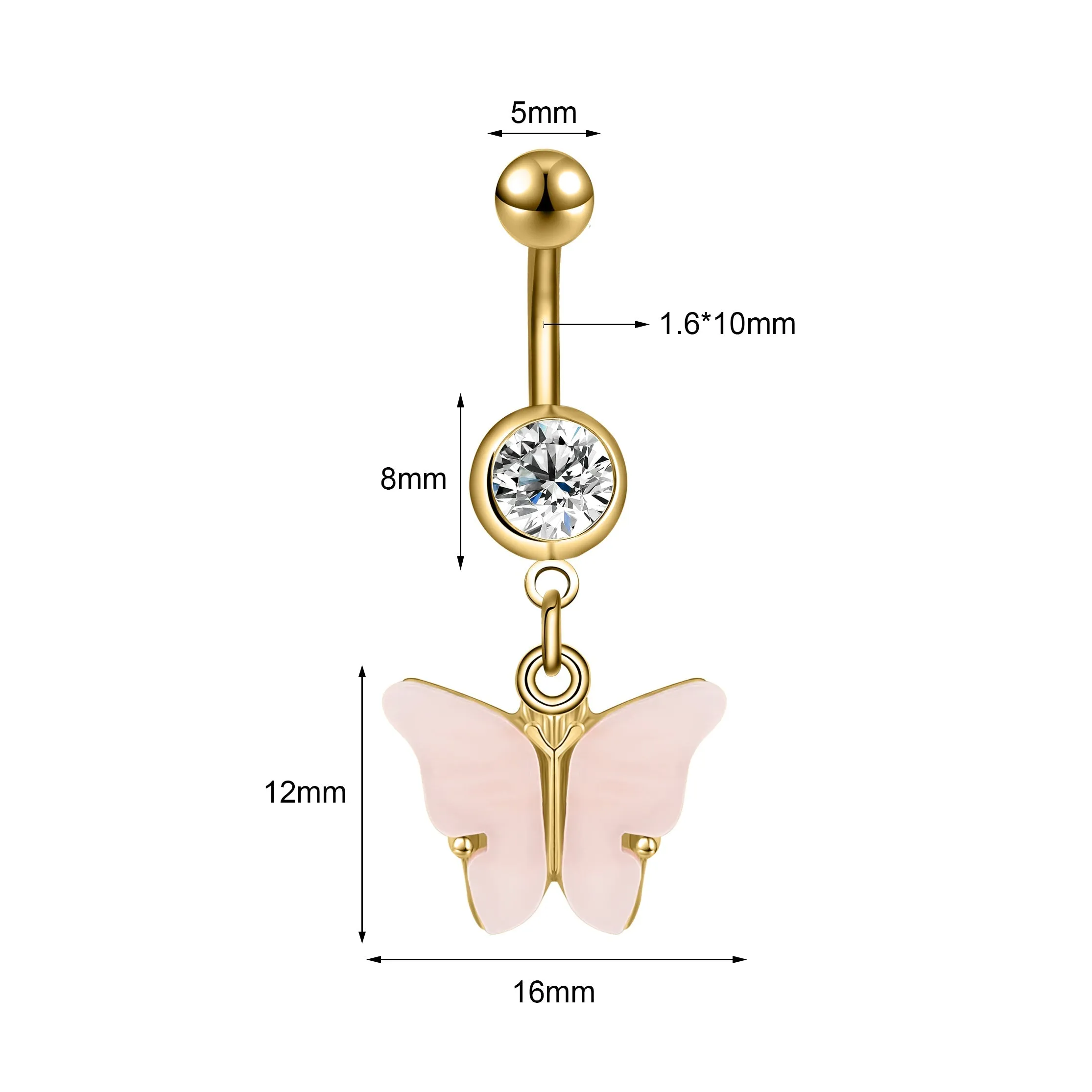 16G Butterfly Navel Belly Piercing Stainless Steel Belly Button Ring Women Colorful Crystal Butterfly Sexy Body Piercing Gift