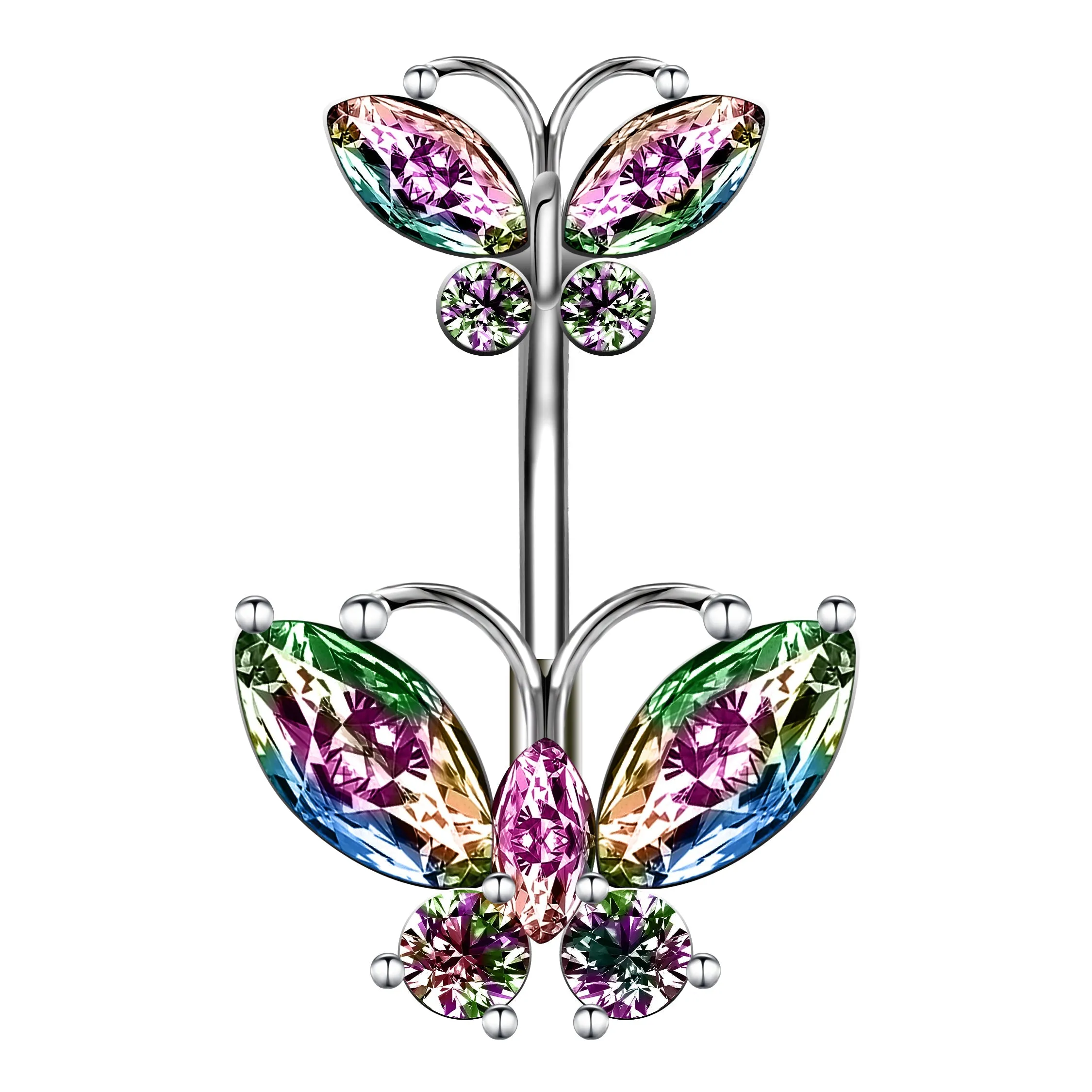 16G Butterfly Navel Belly Piercing Stainless Steel Belly Button Ring Women Colorful Crystal Butterfly Sexy Body Piercing Gift