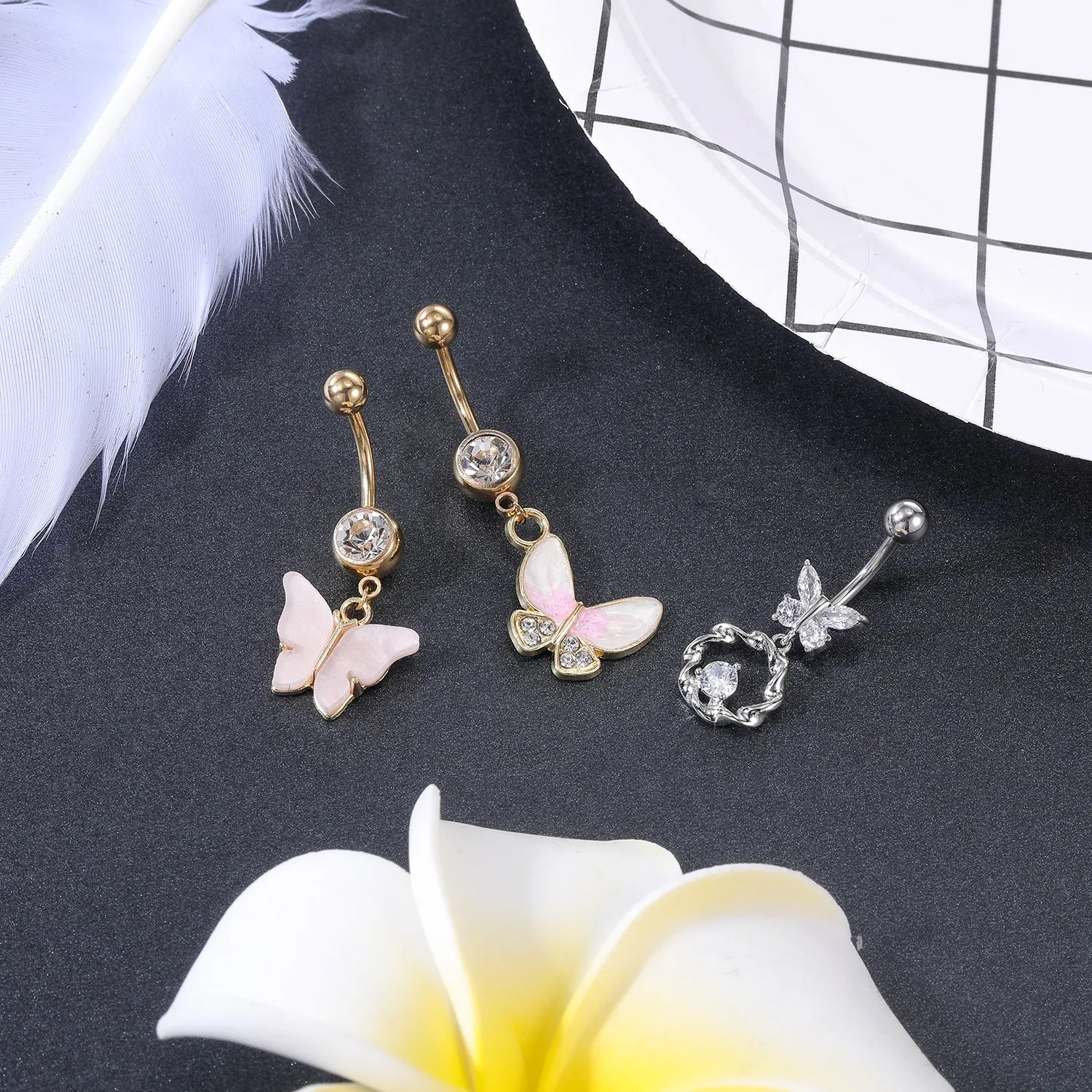 16G Butterfly Navel Belly Piercing Stainless Steel Belly Button Ring Women Colorful Crystal Butterfly Sexy Body Piercing Gift