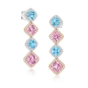 18ct white and rose gold Santa Maria Aquamarine, Madagascan Morganite and Diamond Earrings