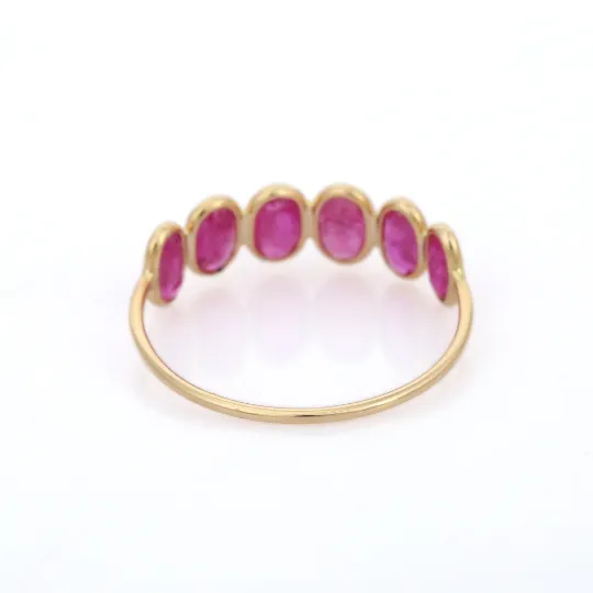 18K Gold Oval Ruby Half Eternity Band