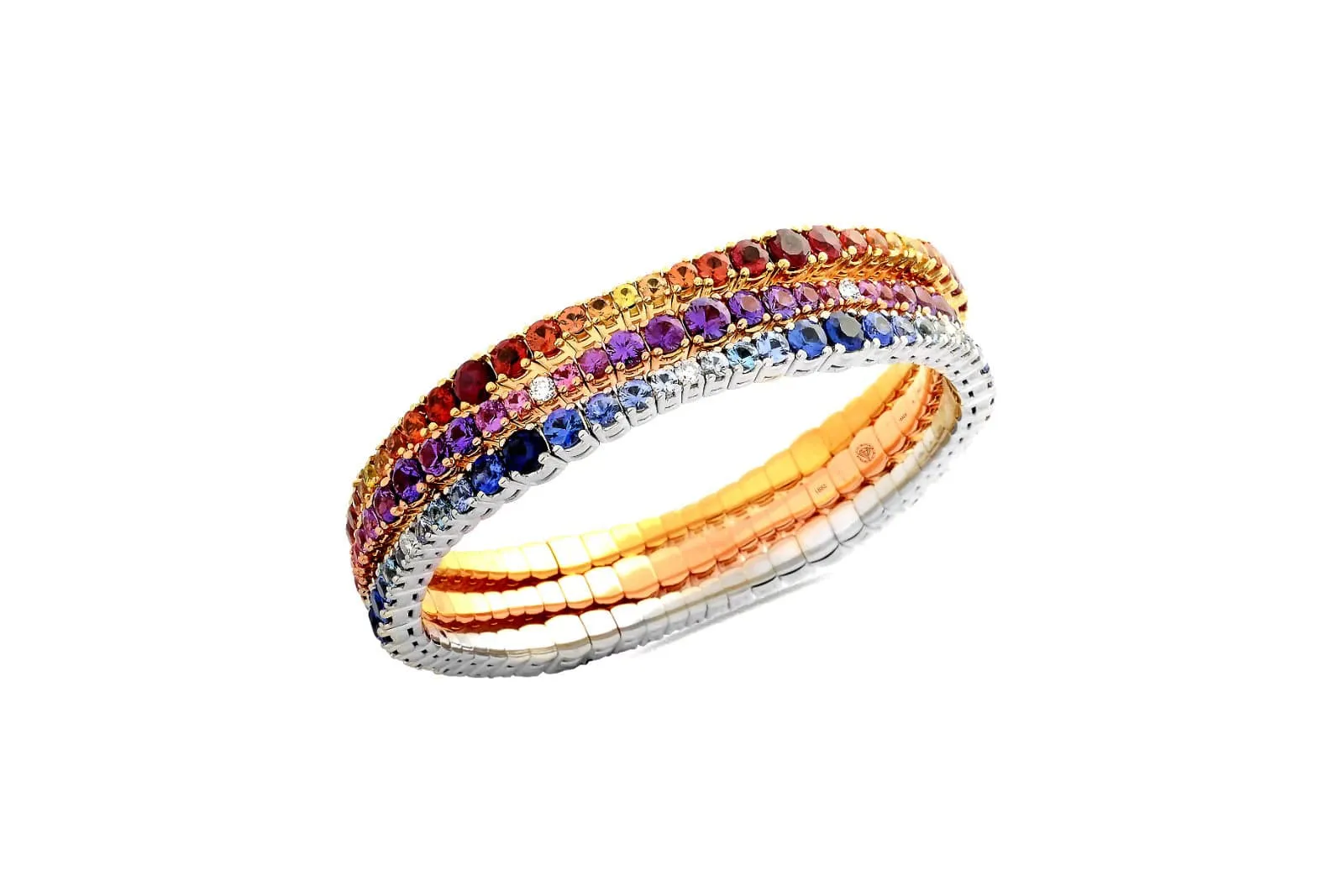 18K Gold Stretch & Stack Blue Sapphire and Diamond Ombre Tennis Bracelet