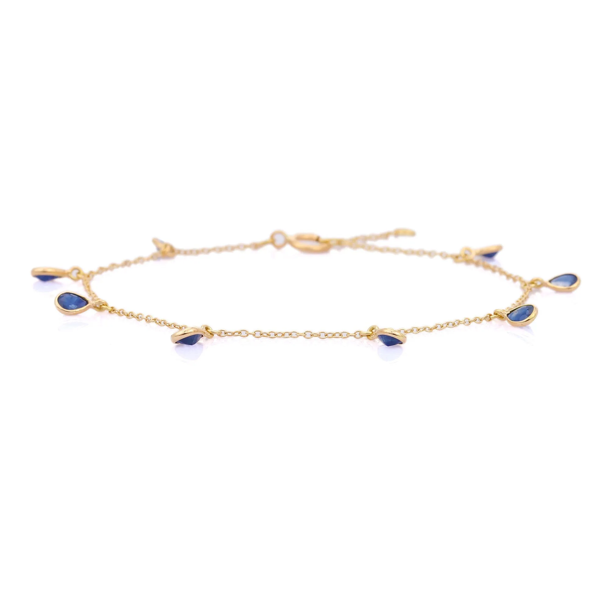 18K Yellow Gold Blue Sapphire Charm Bracelet