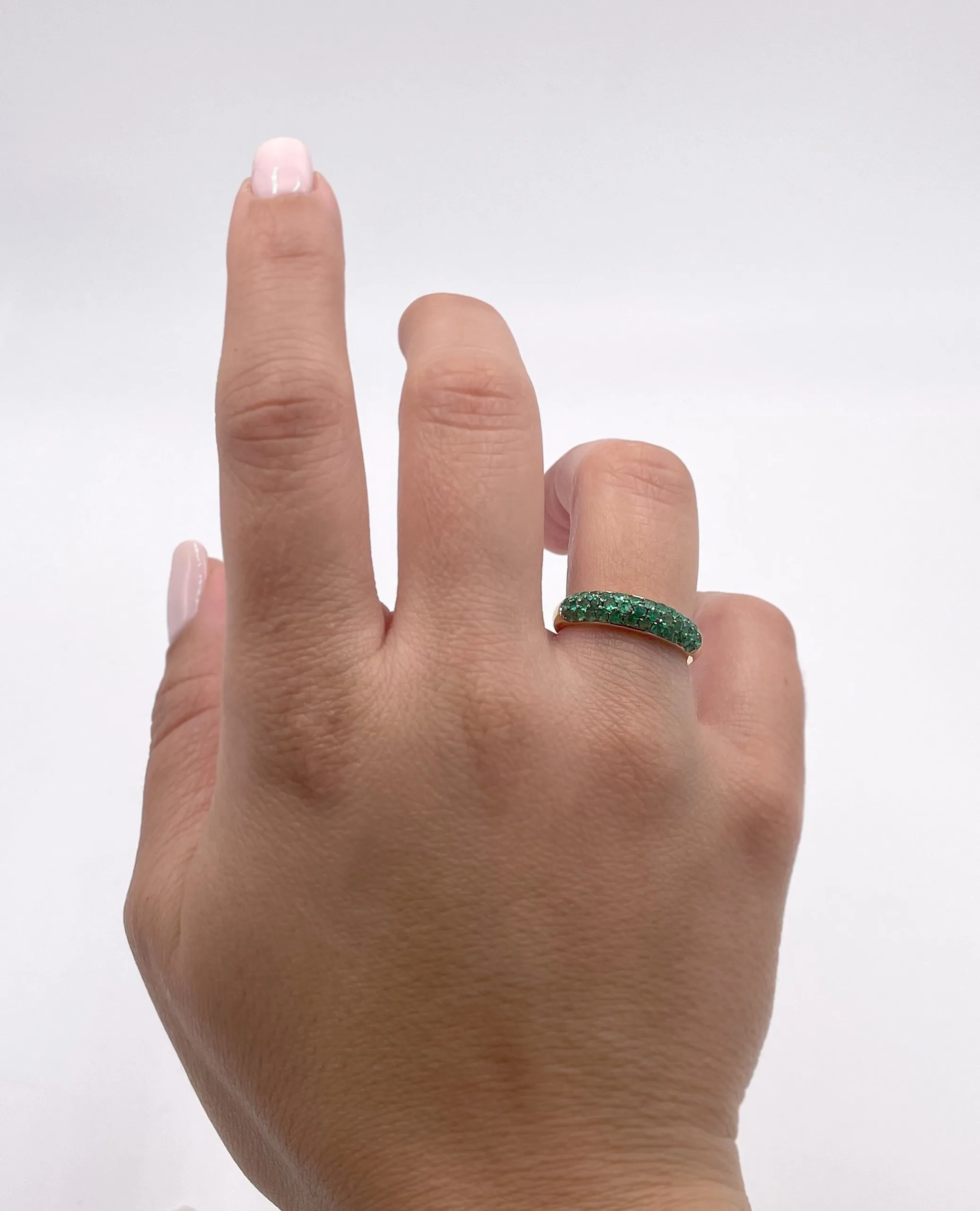 18K Yellow Gold Pave Set Emerald Ring