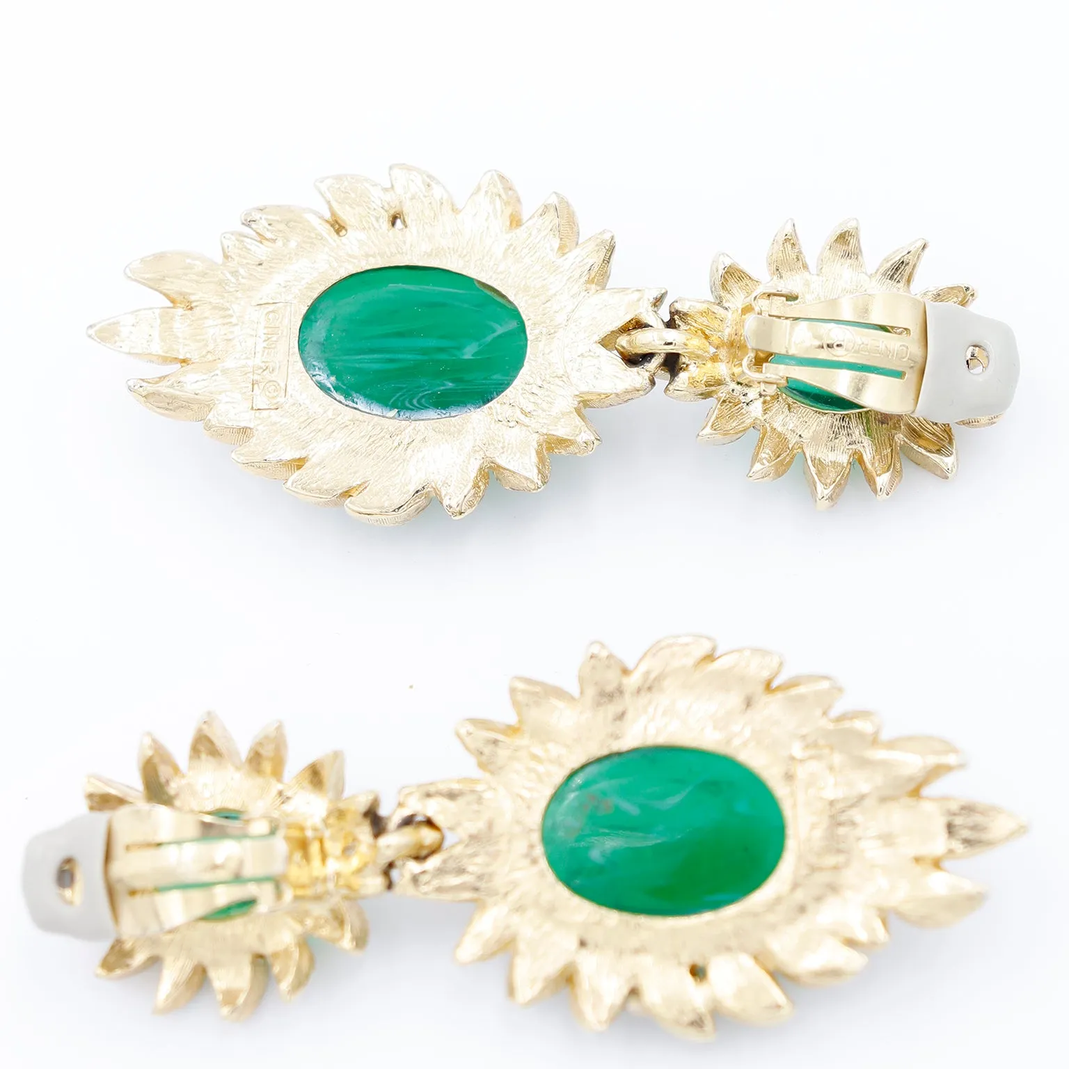 1980s Vintage Ciner Green Drop Statement Earrings w Crystals