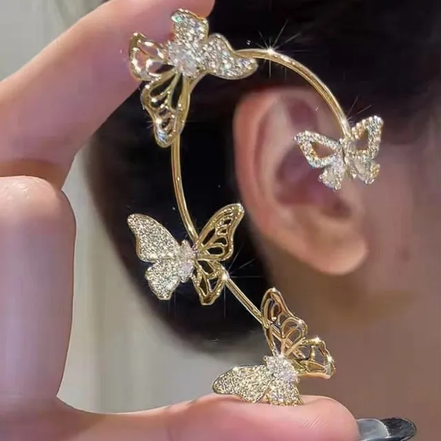 2 pcs Sparkling Crystal Earrings Butterfly Design Fashion Accessories