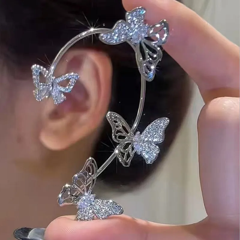 2 pcs Sparkling Crystal Earrings Butterfly Design Fashion Accessories