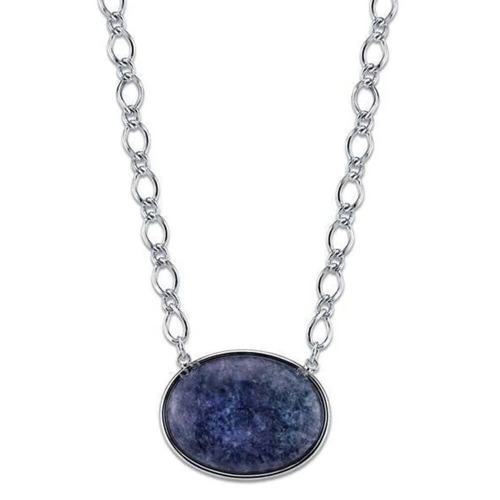 2028 Jewelry Blue Sodalite Gemstone Oval Stone Pendant Necklace 16"   3" Extender