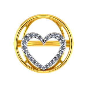 22k Gold Ring With A American Diamond Studded Heart In The Centre Of A Circle On Top