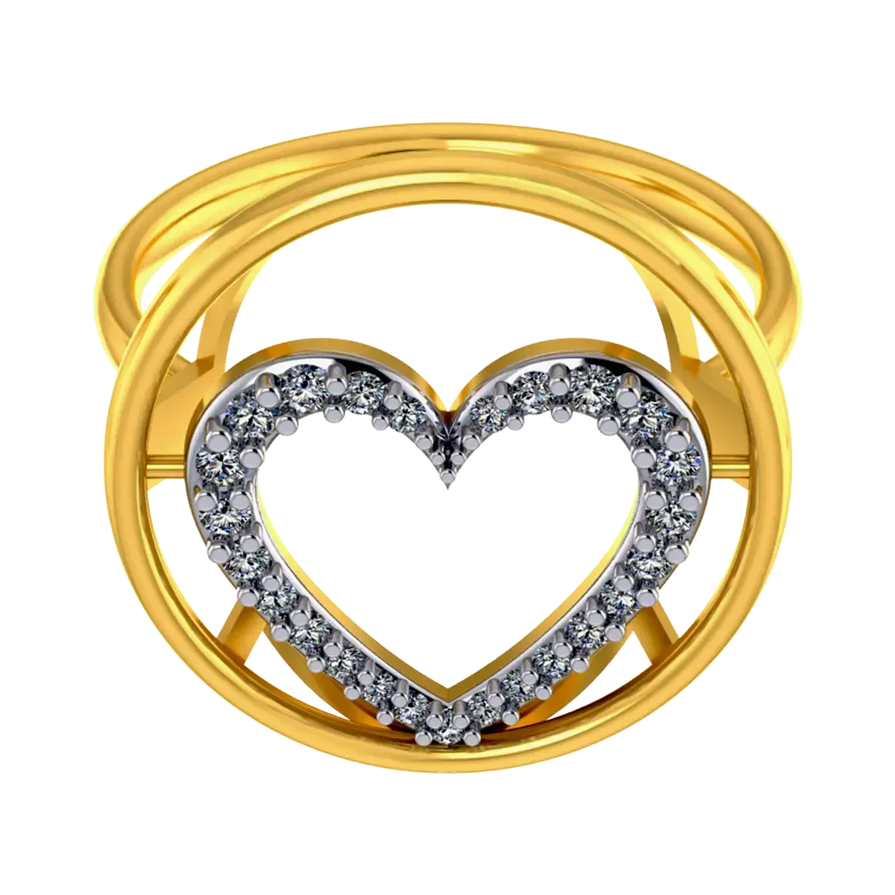 22k Gold Ring With A American Diamond Studded Heart In The Centre Of A Circle On Top