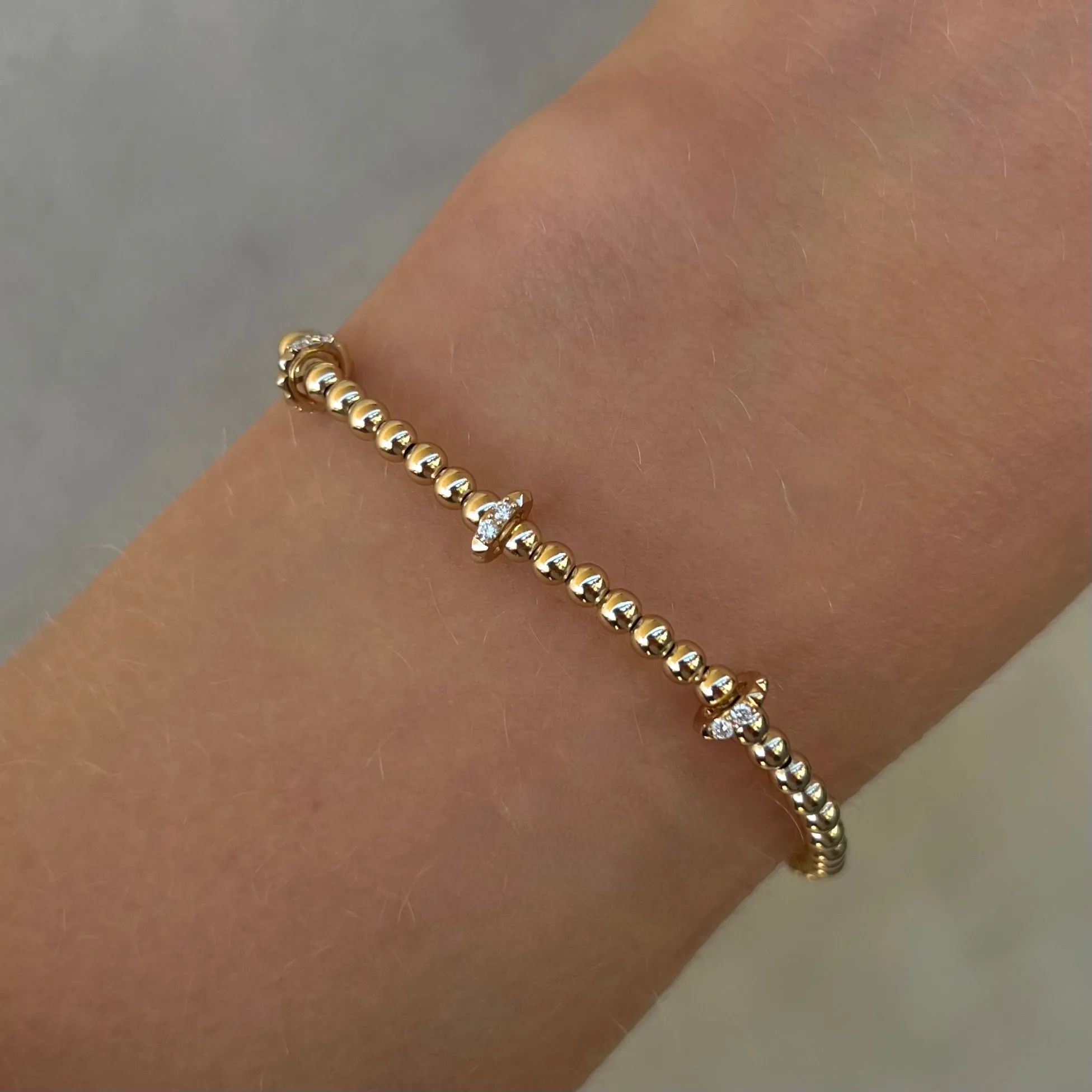 3mm Signature Bracelet with 14k Pyramid Diamond Rondelles