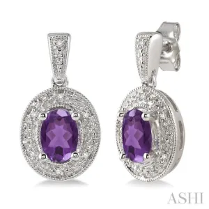 7x5 MM Oval Cut Amethyst and 1/20 Ctw Single Cut Diamond Earrings in Sterling Silver