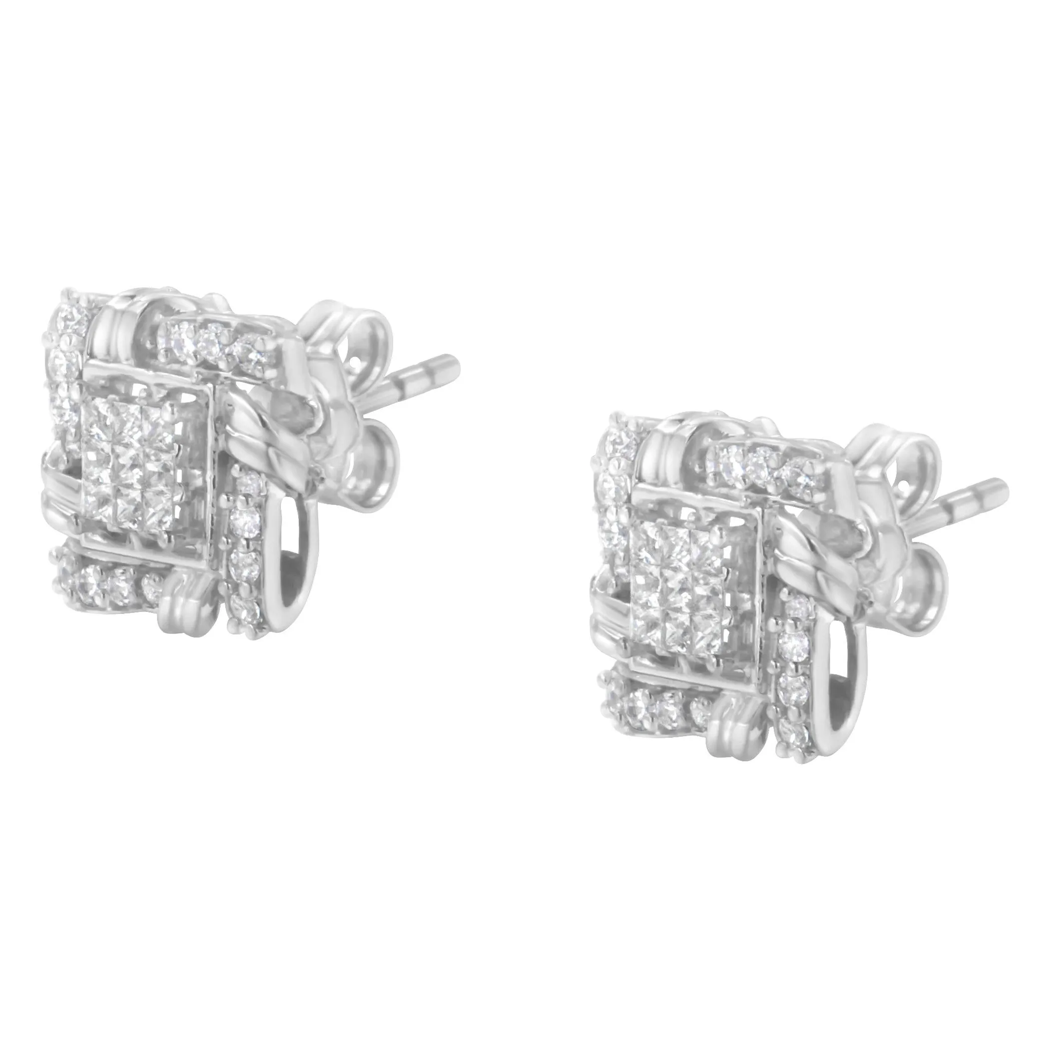 .925 Sterling Silver 1/2 Cttw Round-Cut Diamond Stud Earrings (I-J Color, I1-I2 Clarity)