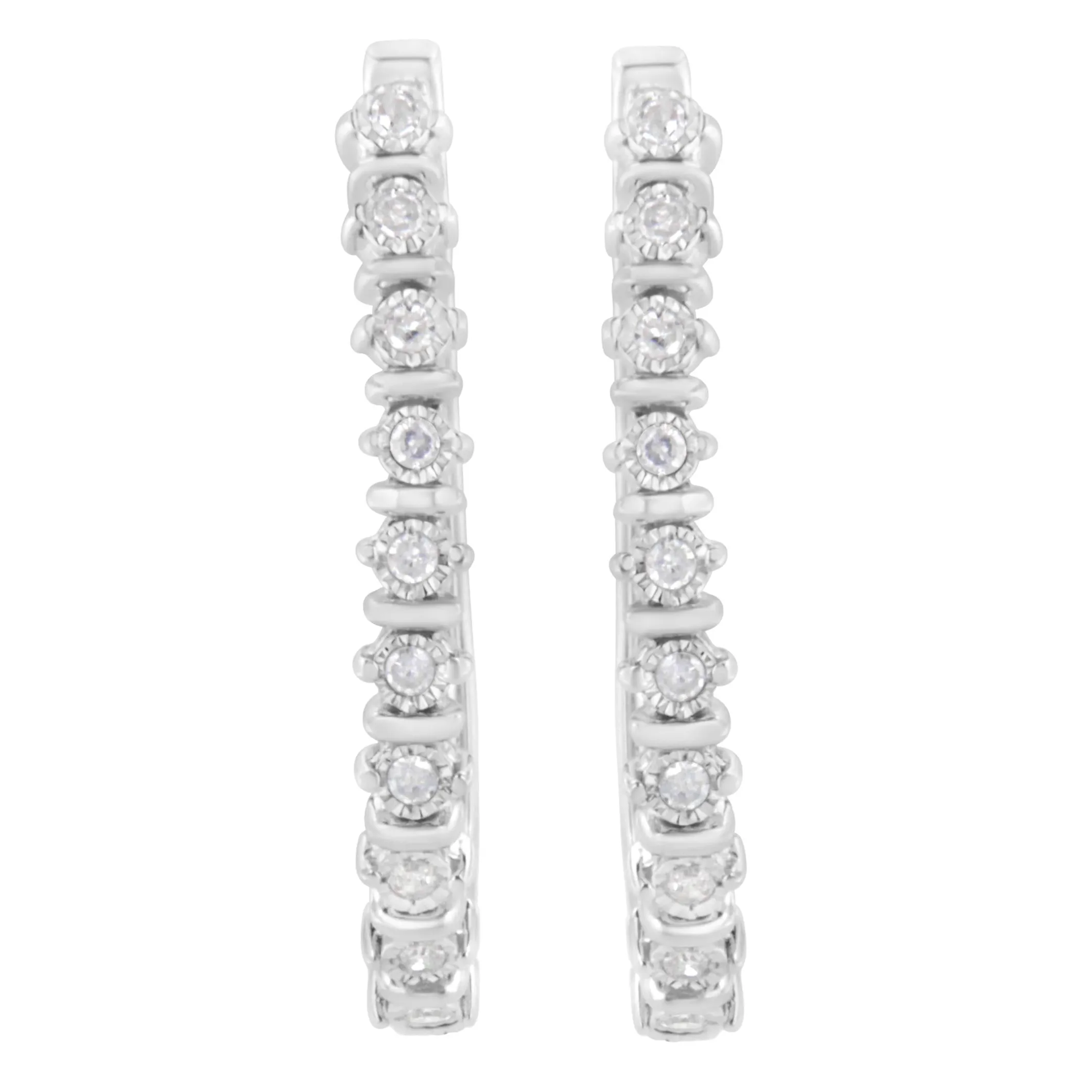 .925 Sterling Silver 1/4 cttw Miracle-Set Round-Cut Diamond Hoop Earring (I-J Color, I2-I3 Clarity)