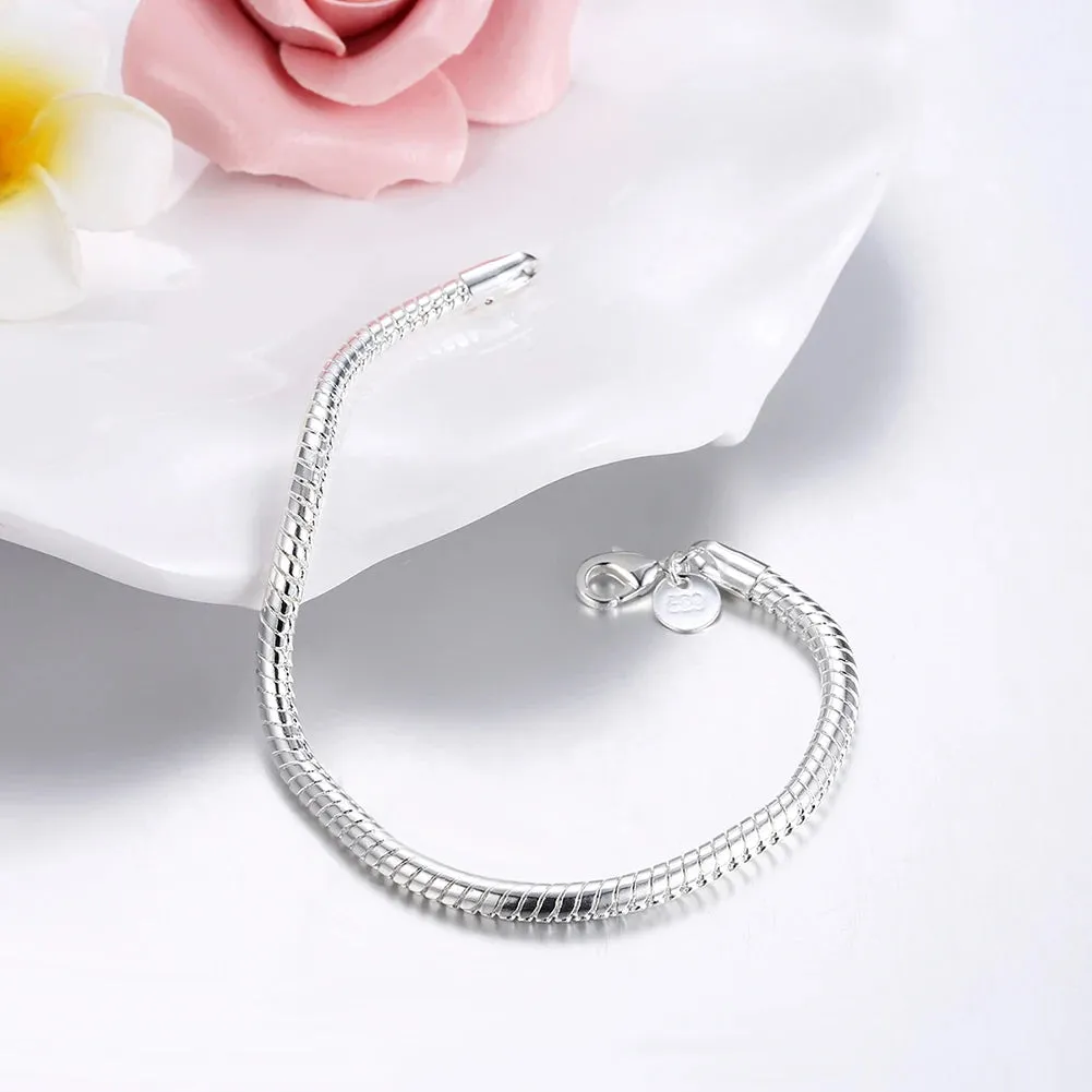 925 sterling Silver 4MM snake bone chain Bracelets for women men luxury Fashion Party Wedding Accessories Jewelry Christmas Gift