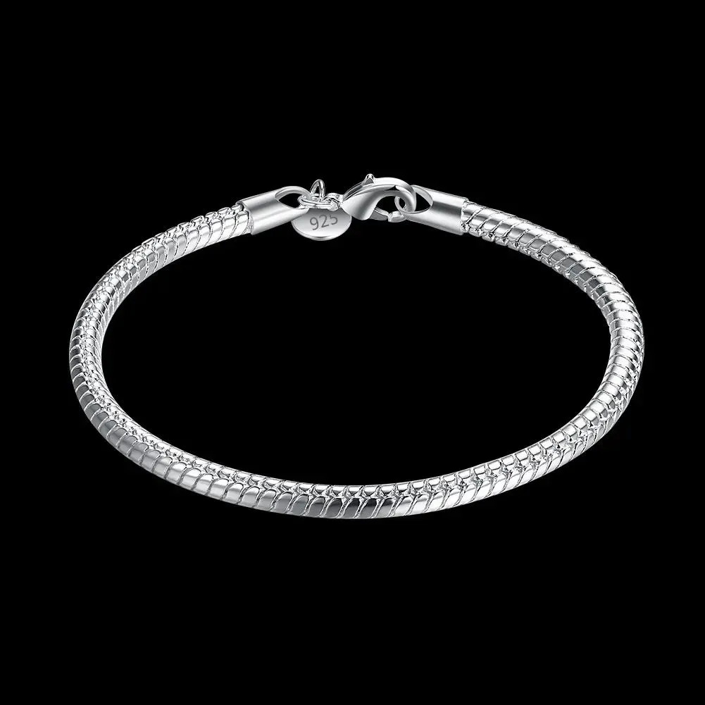 925 sterling Silver 4MM snake bone chain Bracelets for women men luxury Fashion Party Wedding Accessories Jewelry Christmas Gift