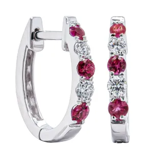 9ct White Gold Ruby & Diamond Huggie Earrings