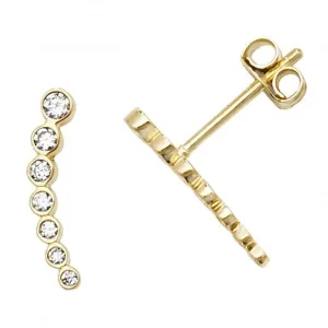 9ct Yellow Gold Bezel Zirconia Curved Bar Stud Earrings ES591