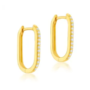 9ct Yellow Gold CZ Rectangular Hoop Earring