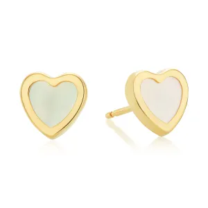 9ct Yellow Gold Mother of Pearl Heart Stud Earrings