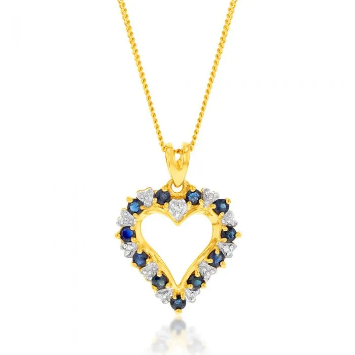 9ct Yellow Gold Natural Sapphire and Diamond Pendant