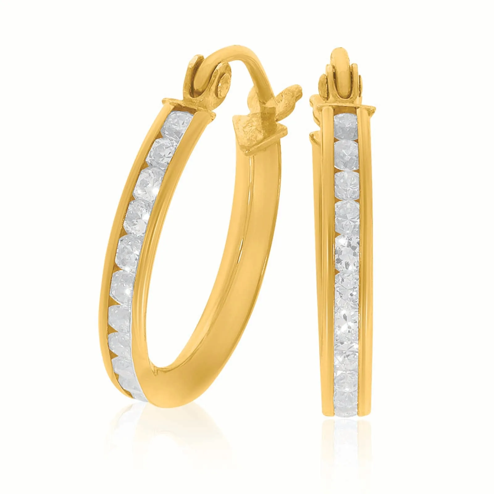 9ct Yellow Gold Silver Filled Cubic Zirconia 15mm Hoop Earrings