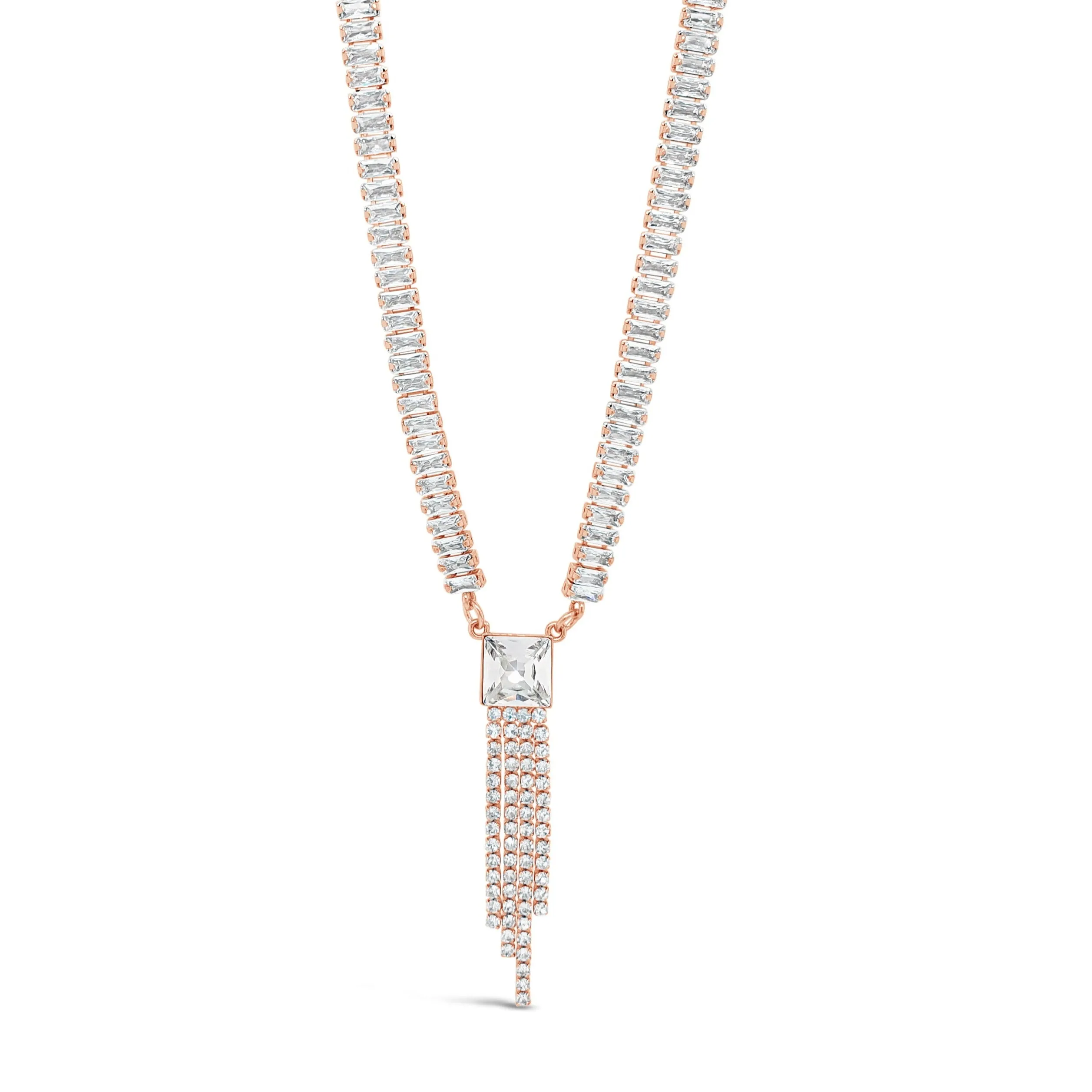 Absolute Jewellery Rose Gold Sparkling Tassels Necklace