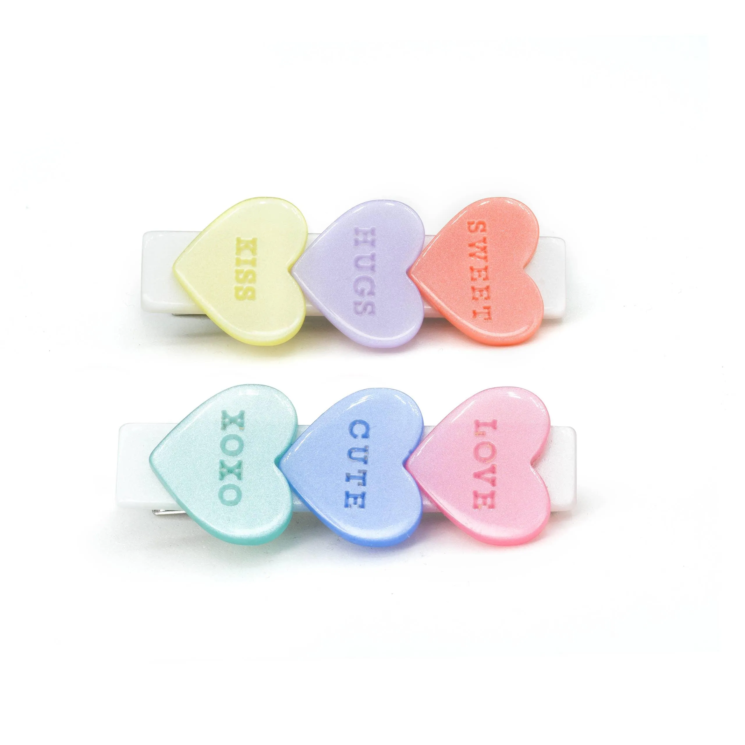 Alligator Clip Set |  Candy Hearts- Pastel Pearlized | Lilies and Roses NY