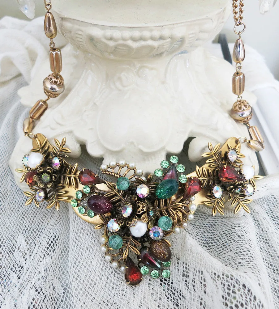 Amber and Green Statement Collar Necklace