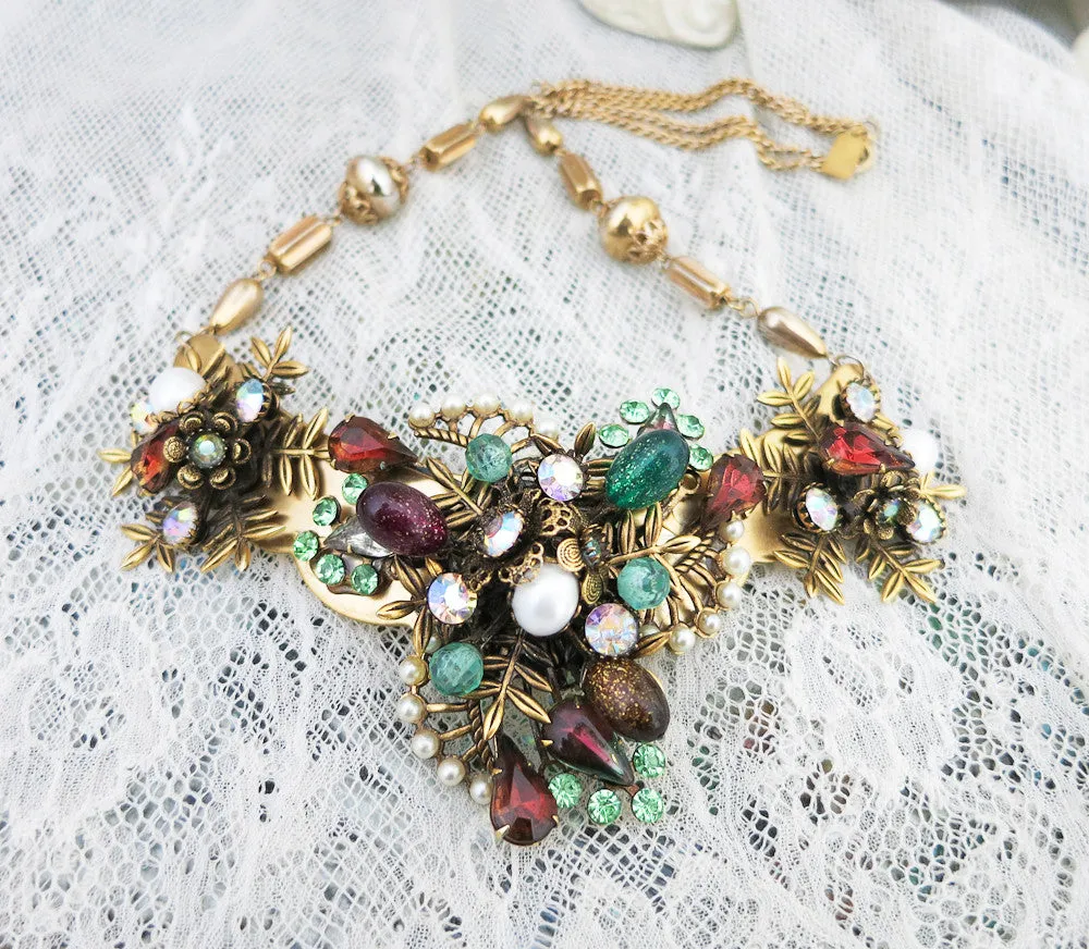 Amber and Green Statement Collar Necklace