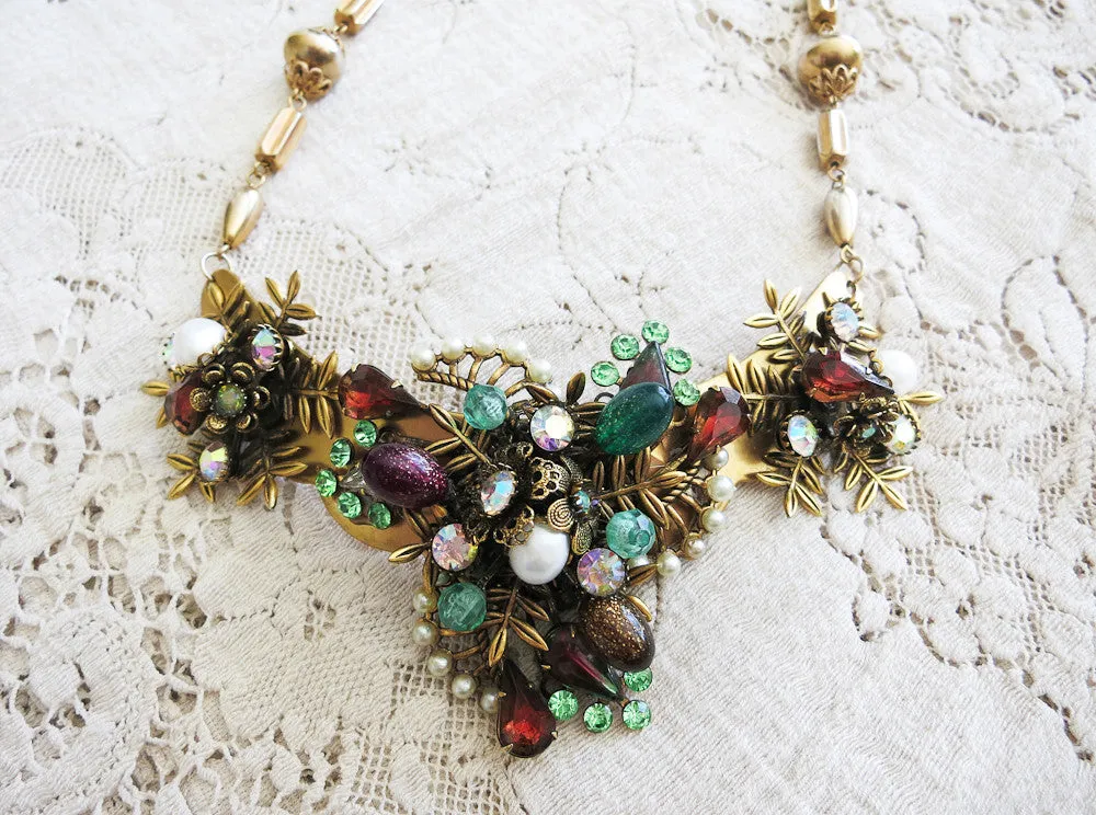 Amber and Green Statement Collar Necklace