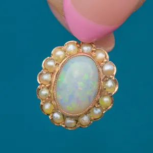 Antique 9ct Gold Opal & Pearl Charm, 0.75ct