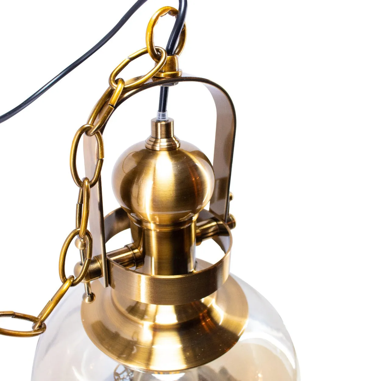 ANTIQUE BRASS GLASS GLOBE HANGING LIGHT